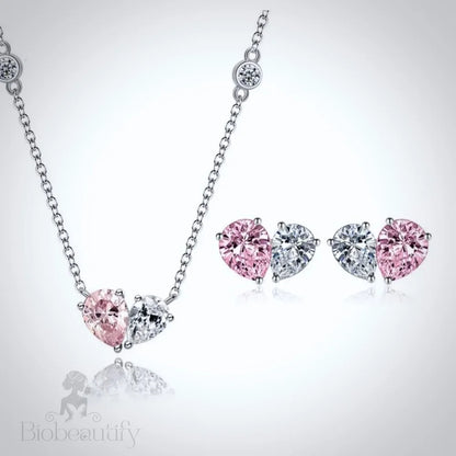 Rosalynn Pink Heart Cubic Zirconia Bridal Jewelry Set