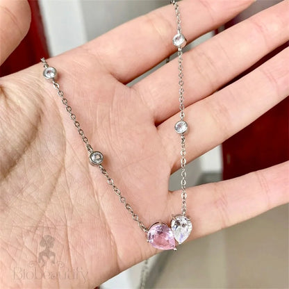 Rosalynn Pink Heart Cubic Zirconia Bridal Jewelry Set