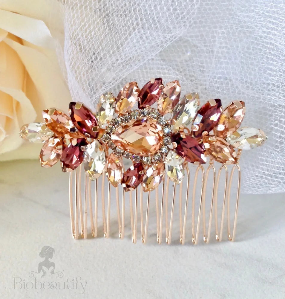 Rose Gold Bridal Hair Comb And Earrings Set