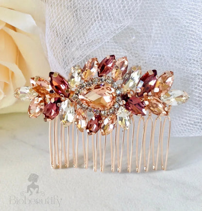 Rose Gold Bridal Hair Comb And Earrings Set