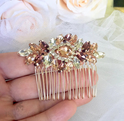 Rose Gold Bridal Hair Comb And Earrings Set