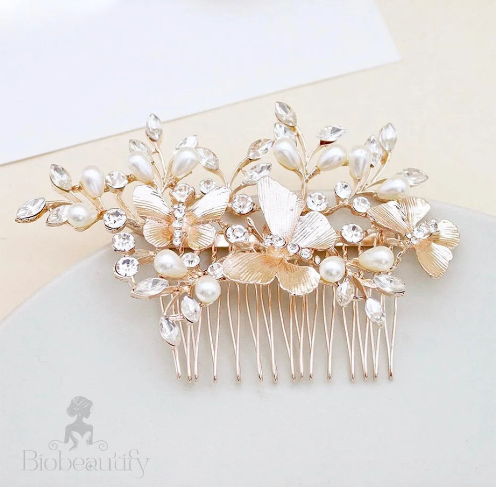 Rose Gold Butterfly Bridal Hair Comb - Bindi