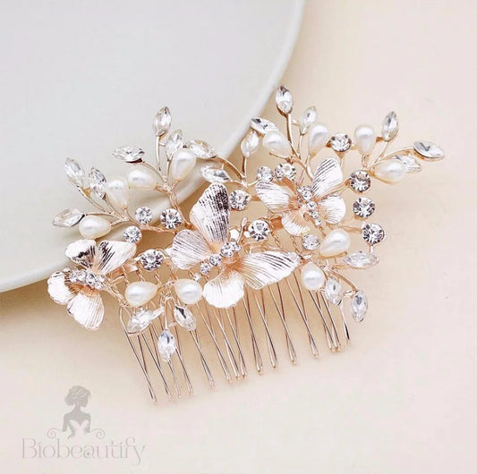 Rose Gold Butterfly Bridal Hair Comb - Bindi