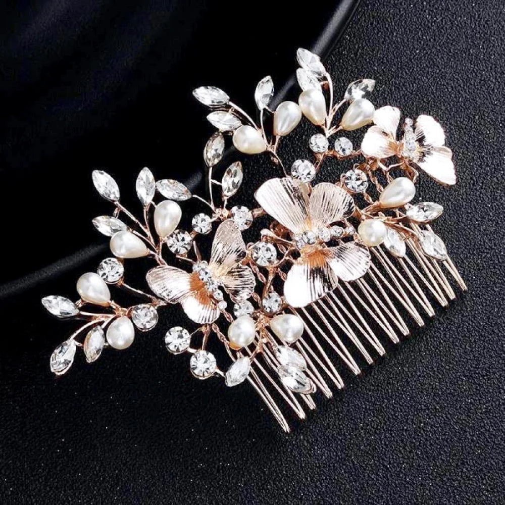 Rose Gold Butterfly Bridal Hair Comb - Bindi