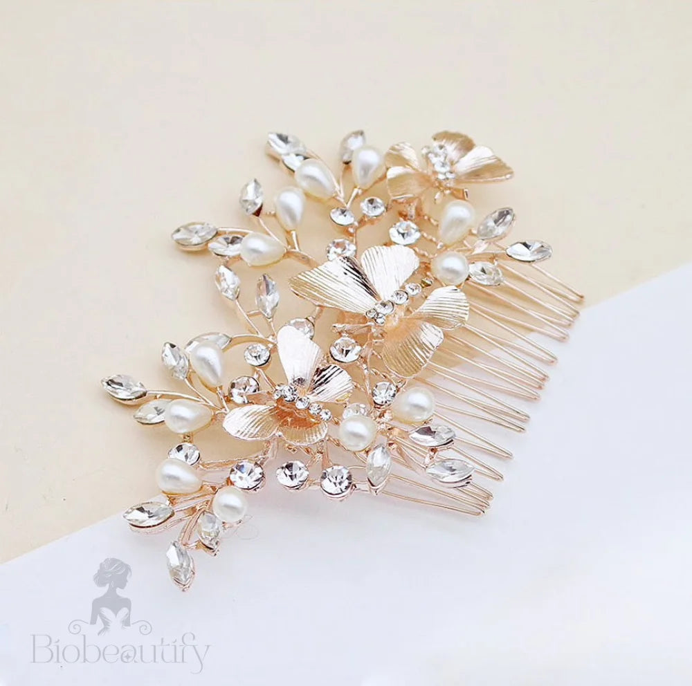 Rose Gold Butterfly Bridal Hair Comb - Bindi