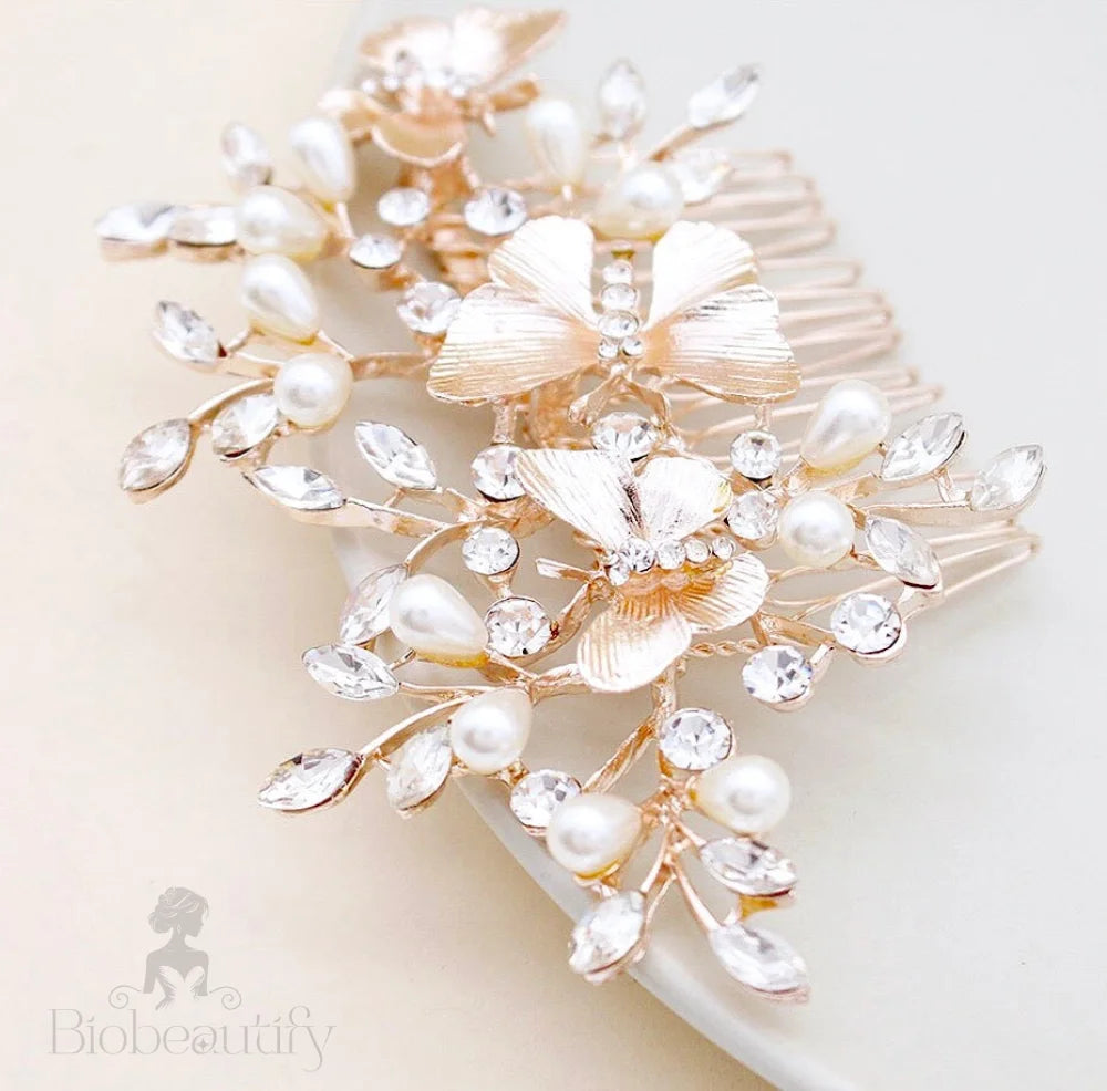 Rose Gold Butterfly Bridal Hair Comb - Bindi