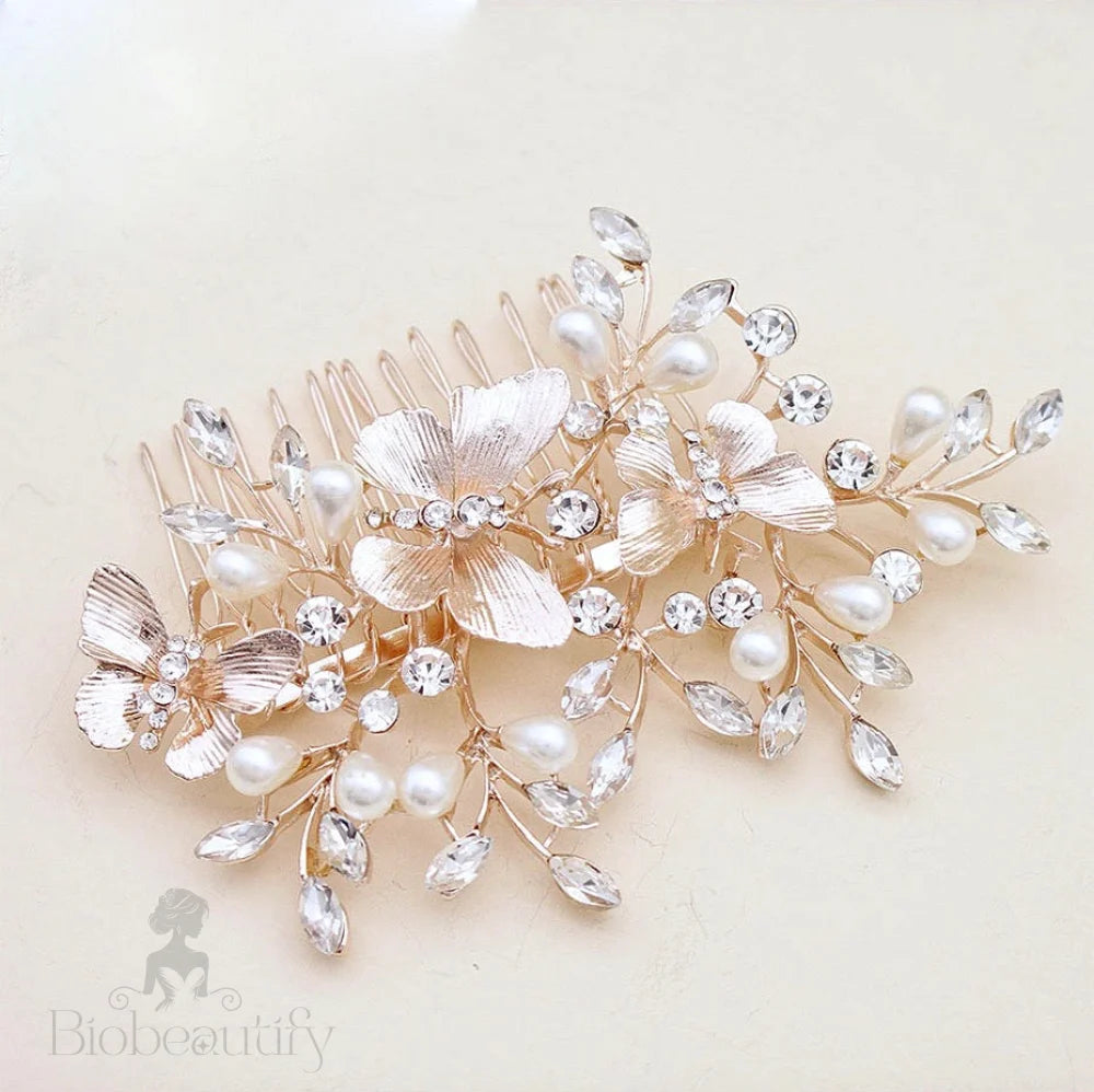 Rose Gold Butterfly Bridal Hair Comb - Bindi