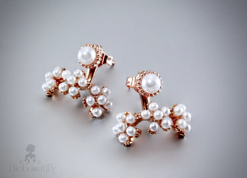 Rose Gold Pearl Bridal Earring Jackets By Oriana