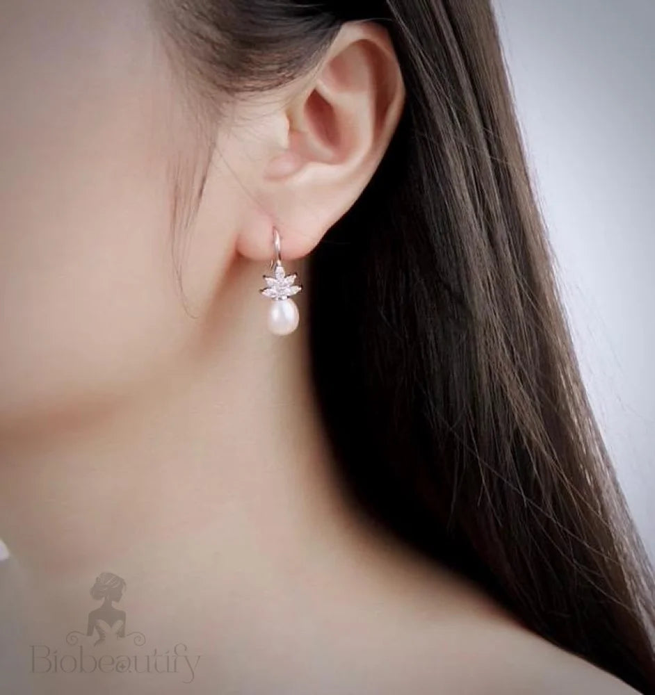 Rosine Sterling Silver Bridal Earrings With Pearl And Cubic Zirconia - Various Colors Available