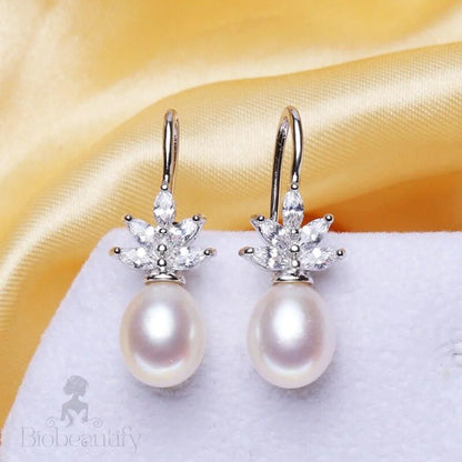 Rosine Sterling Silver Bridal Earrings With Pearl And Cubic Zirconia - Various Colors Available