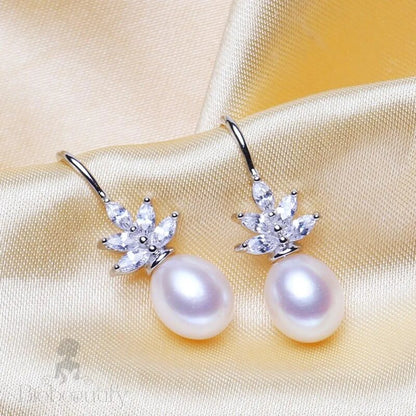 Wedding Jewelry - Pearl and Cubic Zirconia Snowflake Bridal Earrings - More Colors