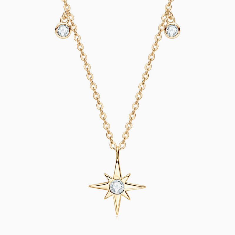 Rolo Chain Moissanite Starburst Pendant Necklace In Sterling Silver Gold / One Size