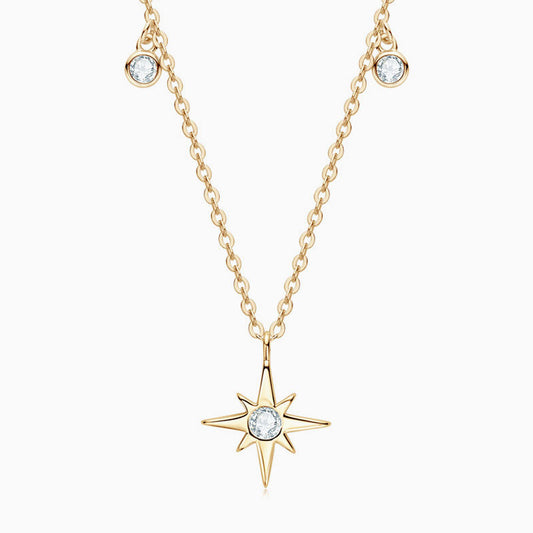 Rolo Chain Moissanite Starburst Pendant Necklace In Sterling Silver Gold / One Size