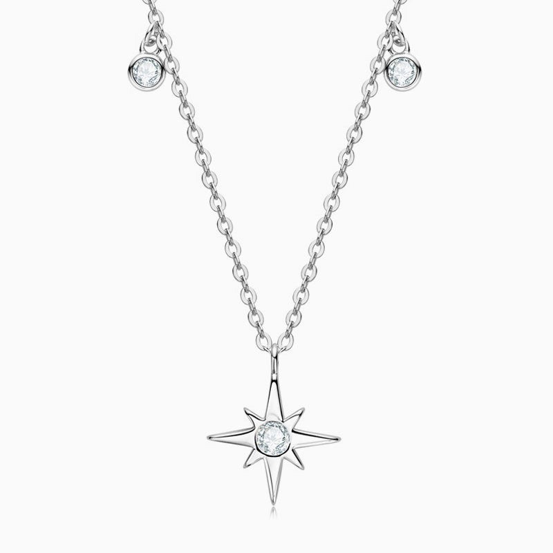 Rolo Chain Moissanite Starburst Pendant Necklace In Sterling Silver / One Size