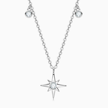 Rolo Chain Moissanite Starburst Pendant Necklace In Sterling Silver / One Size