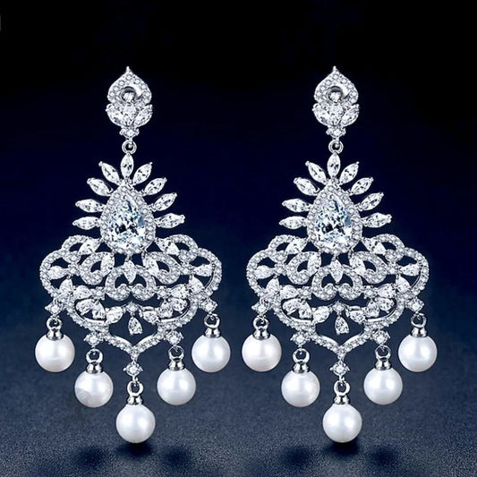 Roxanne Pearl And Cz Bridal Earrings