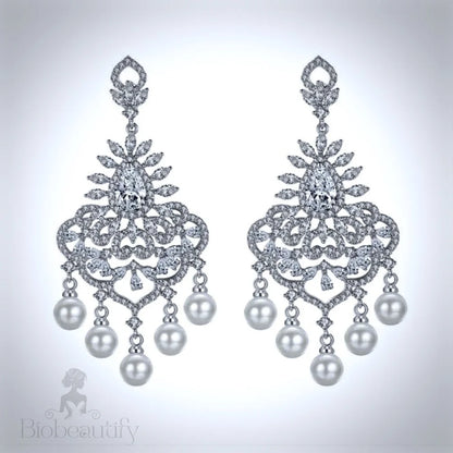 Roxanne Pearl And Cz Bridal Earrings