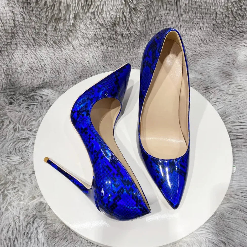 Royal Blue Snakeskin Pointy Toe High Heels For Women - Sexy Party Shoes