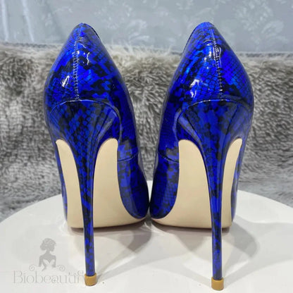 Royal Blue Snakeskin Pointy Toe High Heels For Women - Sexy Party Shoes