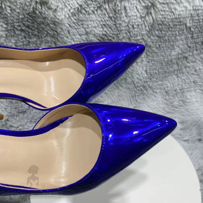 Royal Blue Women Side Cut Pointy Toe High Heel Stiletto Pumps