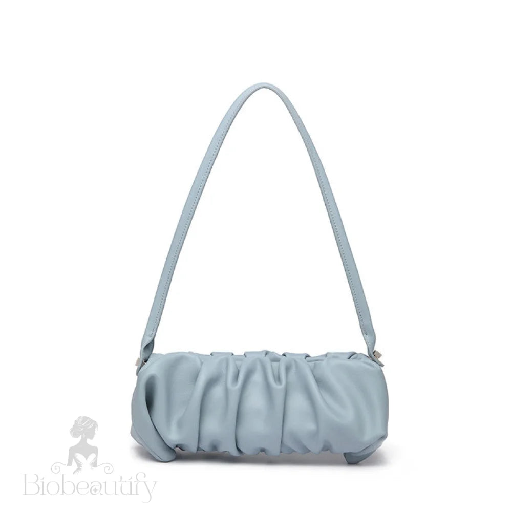 Ruched Faux Leather Crossbody Bag - Blue One Size /