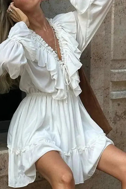 Ruffled Mini Dress With High Waist