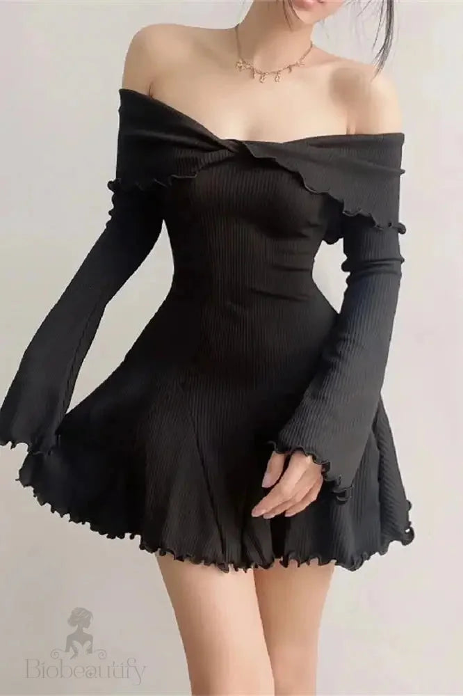 Ruffled Patchwork Off-Shoulder Mini Dress