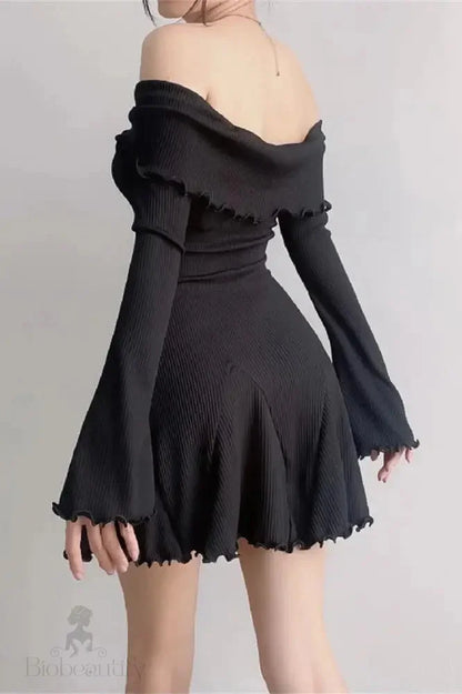 Ruffled Patchwork Off-Shoulder Mini Dress