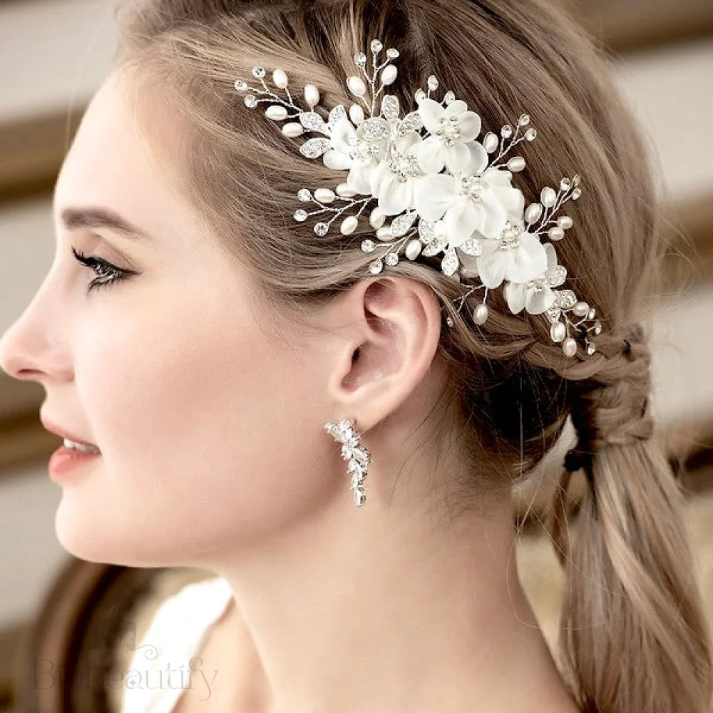 Rylee Floral Pearl And Crystal Bridal Hair Accessory