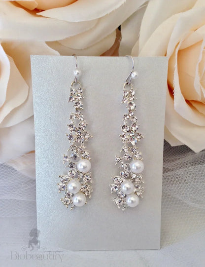 Sade Pearl Rhinestone Bridal Earrings