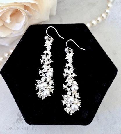 Sade Pearl Rhinestone Bridal Earrings