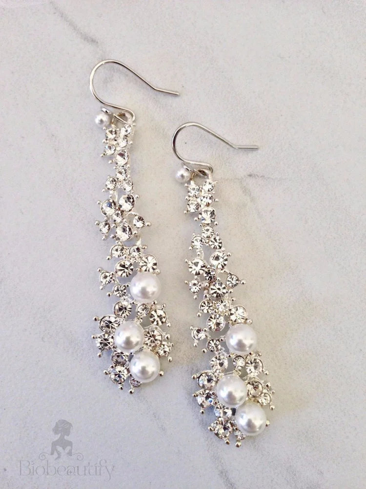 Sade Pearl Rhinestone Bridal Earrings