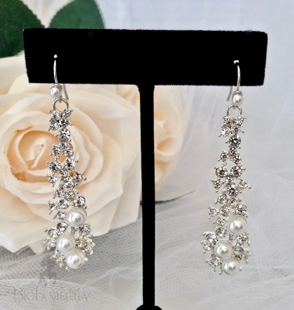 Sade Pearl Rhinestone Bridal Earrings