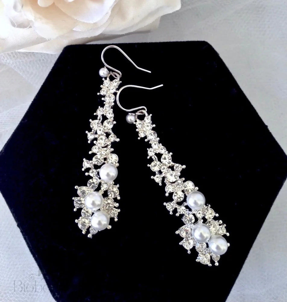 Sade Pearl Rhinestone Bridal Earrings