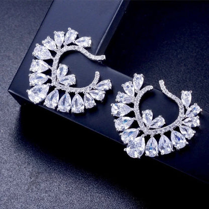 Sage Silver Cz Bridal Earrings