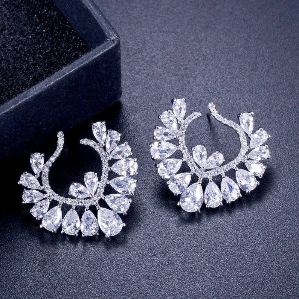 Sage Silver Cz Bridal Earrings