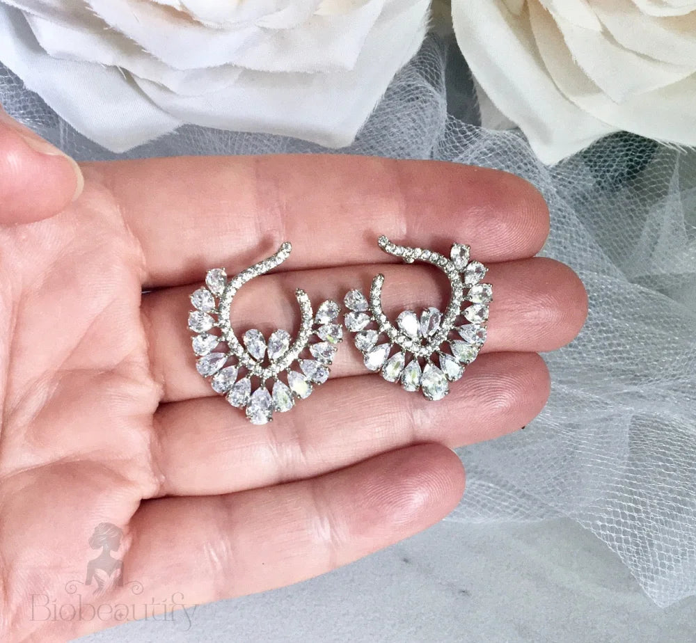 Sage Silver Cz Bridal Earrings