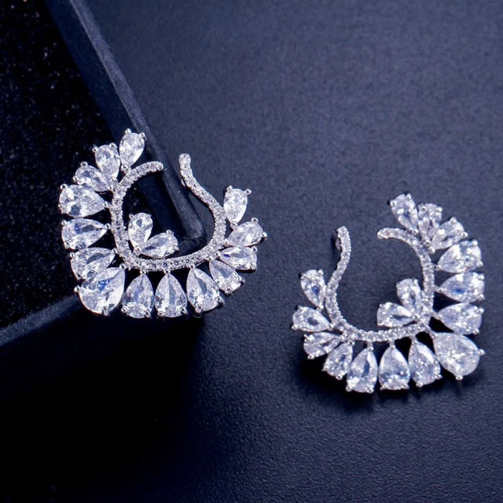 Sage Silver Cz Bridal Earrings