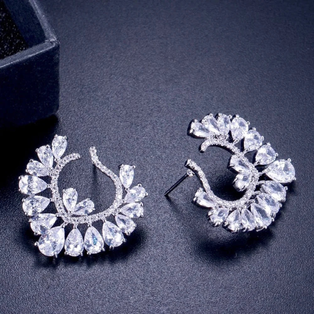 Sage Silver Cz Bridal Earrings