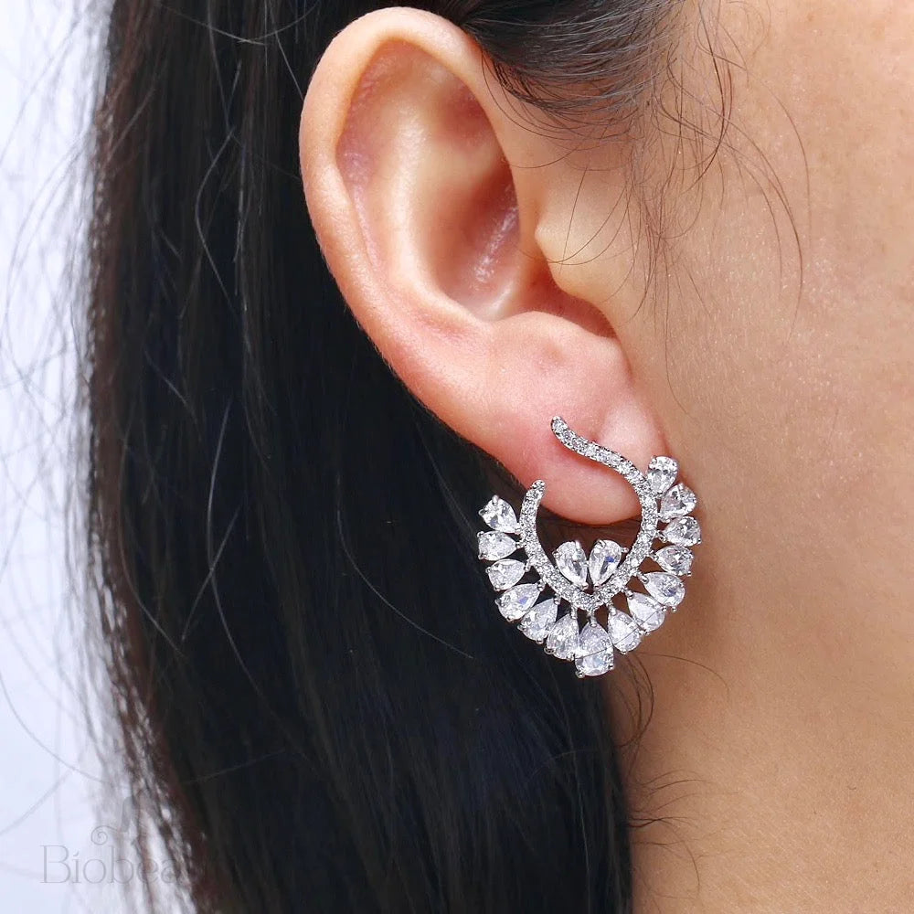 Sage Silver Cz Bridal Earrings