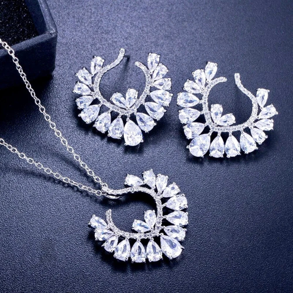 Sage Silver Cz Bridal Jewelry Set