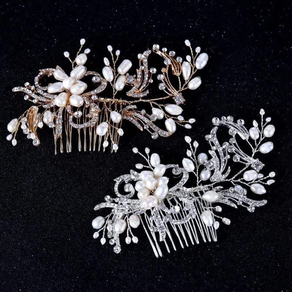 Samantha Pearl Crystal Bridal Hair Comb Silver Gold Options