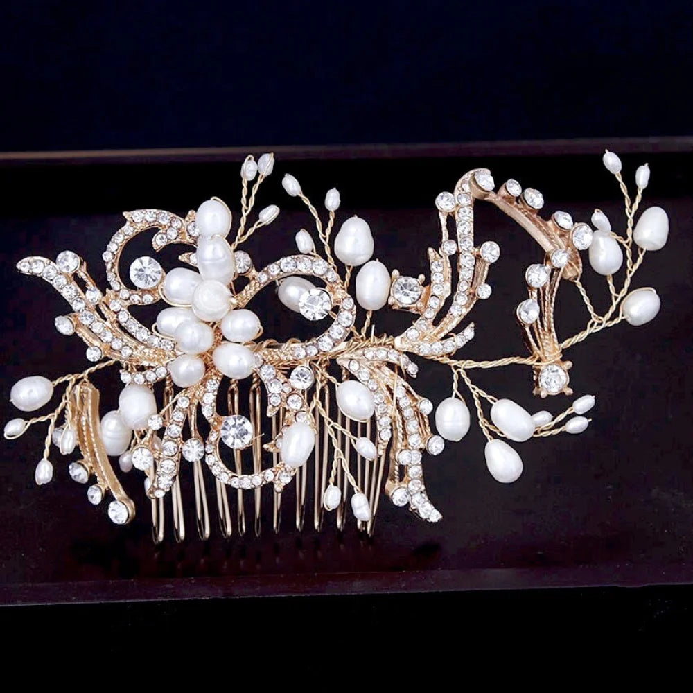 Samantha Pearl Crystal Bridal Hair Comb Silver Gold Options