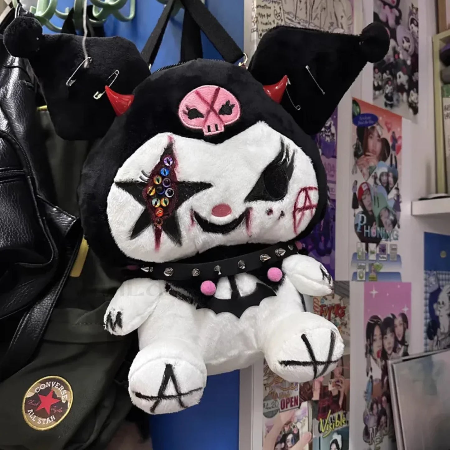 Sanrio Kuromi Dark Y2K Street Gothic Spicy Girl Plush Punk Funny Bag Kuromi