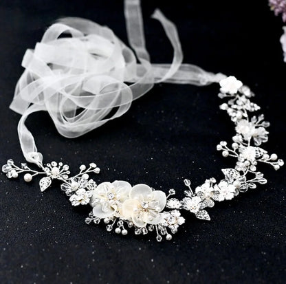 Wedding Accessories - Silk Flowers Crystal and Pearl Bridal Belt/Sash