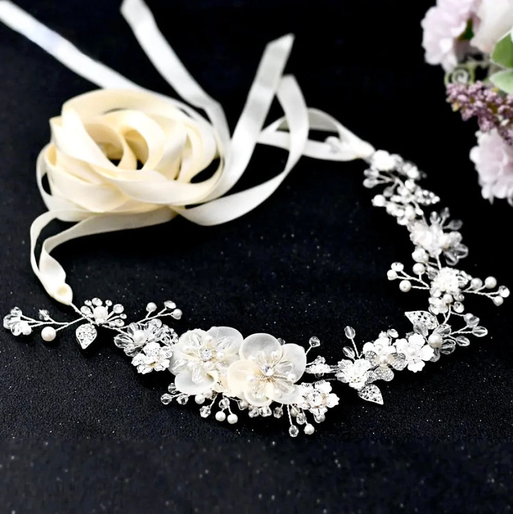 Wedding Accessories - Silk Flowers Crystal and Pearl Bridal Belt/Sash