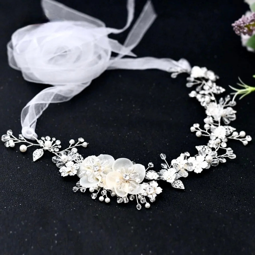 Wedding Accessories - Silk Flowers Crystal and Pearl Bridal Belt/Sash