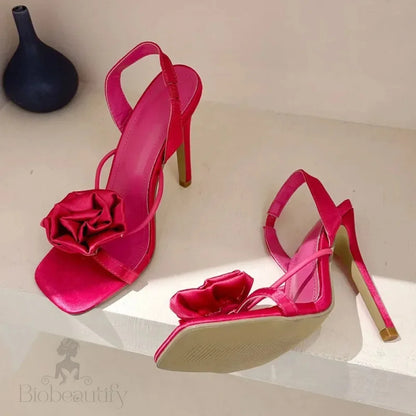 Satin Flower Square Toe Women Sandals