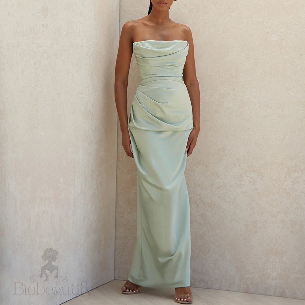 Satin Gown With Side Split Green / S