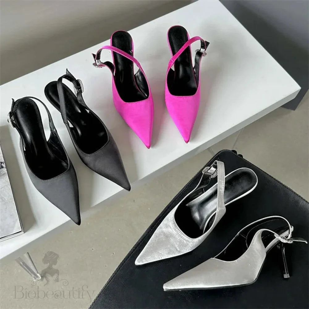 Satin Pointed Toe High Heel Pumps Sandals For Women